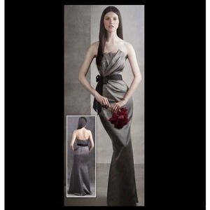 Vera Wang Dress Maxi  Ivory Origami Champagne Strapless Formal Bridesmaid Size 4